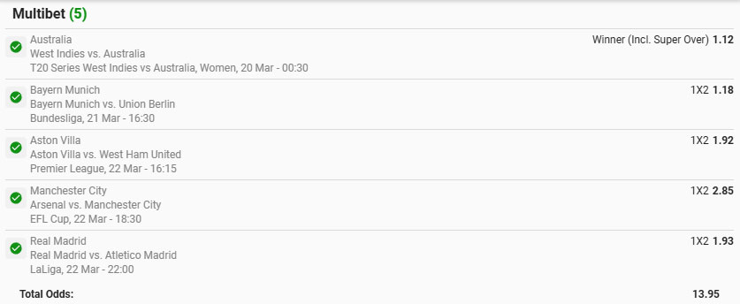 Wednesday Betslip with betting code for weekend of 16 March 2026