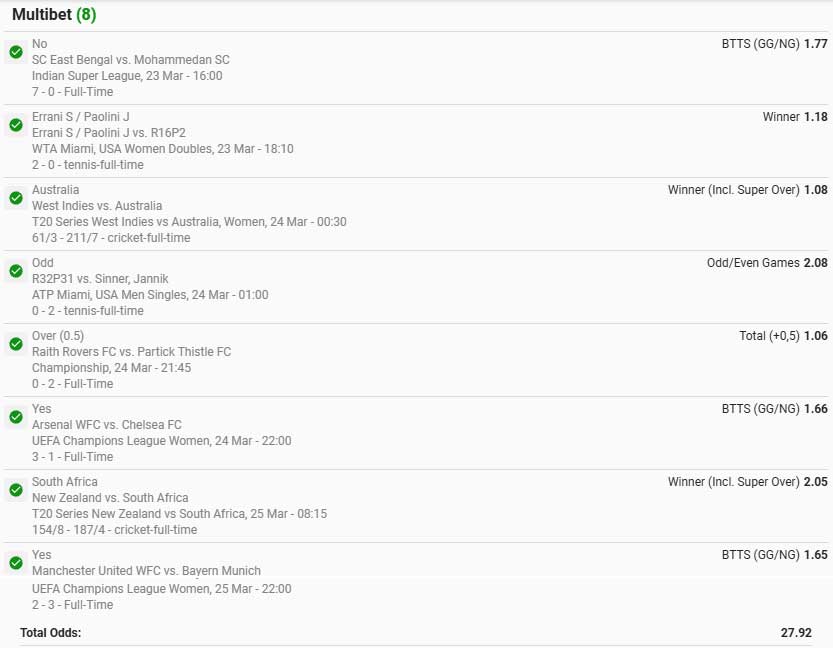 Betway betslip with betting code won 8 legs