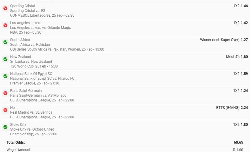 Midweek betway betslip for 25 February 2026