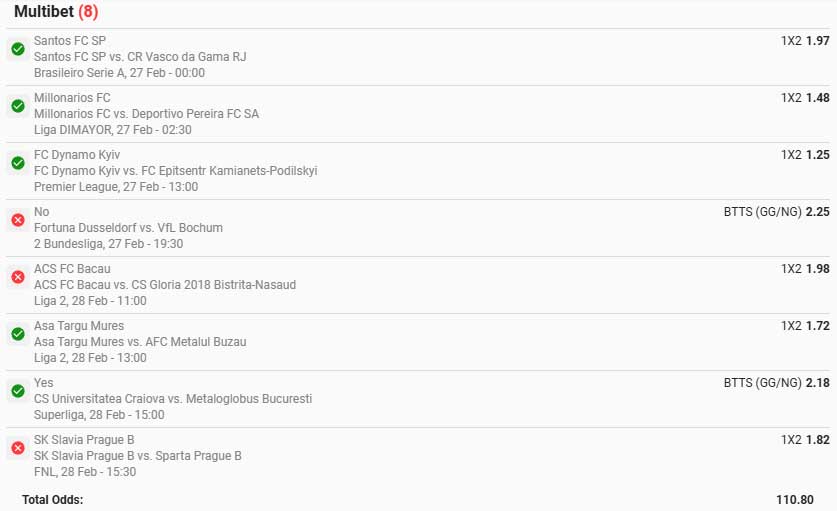 Weekend Betslip with betting code for weekend of 27 February 2026